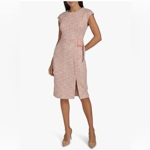 Calvin Klein Women's Tweed Side-Buckle Cap-Sleeve Sheath Dress Size 8